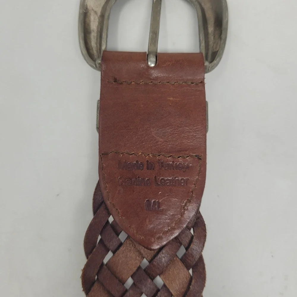 Brown Leather Belt Mens Medium Western Cowboy Rodeo Bull Head Engraved Buckle